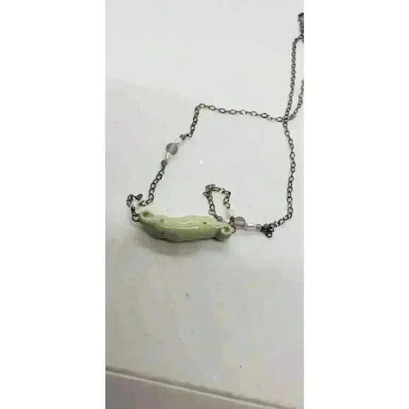 Peas In A pod Necklace 925 Sterling Silver Pearl Amethyst Ceramic Baby Shower - Picture 8 of 8